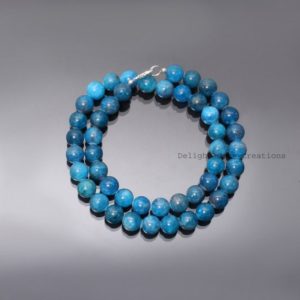 Shop Apatite Necklaces! AAA++ Blue apatite beaded necklace-925 lobster clasp-9.5mm-10mm chunky beads apatite unisex jewelry-Best bridesmaid gifts-gifts for her/him | Natural genuine Apatite necklaces. Buy crystal jewelry, handmade handcrafted artisan jewelry for women.  Unique handmade gift ideas. #jewelry #beadednecklaces #beadedjewelry #gift #shopping #handmadejewelry #fashion #style #product #necklaces #affiliate #ad