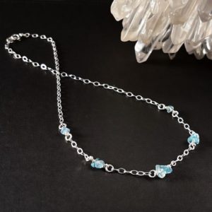 Shop Apatite Necklaces! Elegant Apatite Necklace, blue Apatite crystals promotes Motivation Clarity and Focus, Sterling Silver everyday choker or necklace for women | Natural genuine Apatite necklaces. Buy crystal jewelry, handmade handcrafted artisan jewelry for women.  Unique handmade gift ideas. #jewelry #beadednecklaces #beadedjewelry #gift #shopping #handmadejewelry #fashion #style #product #necklaces #affiliate #ad