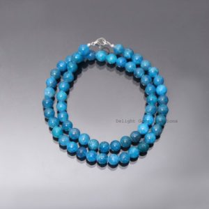Shop Apatite Necklaces! Exclusive Blue apatite beaded necklace-8mm Smooth round gemstone jewelry-Customize in length-925 lobster clasp-Gifts for her/him Christmas | Natural genuine Apatite necklaces. Buy crystal jewelry, handmade handcrafted artisan jewelry for women.  Unique handmade gift ideas. #jewelry #beadednecklaces #beadedjewelry #gift #shopping #handmadejewelry #fashion #style #product #necklaces #affiliate #ad