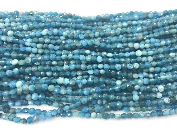 Faceted Apatite Blue 4mm Flat Round Cut Grade A Natural Coin Beads 15 Inch Jewelry Bracelet Necklace Material Supply