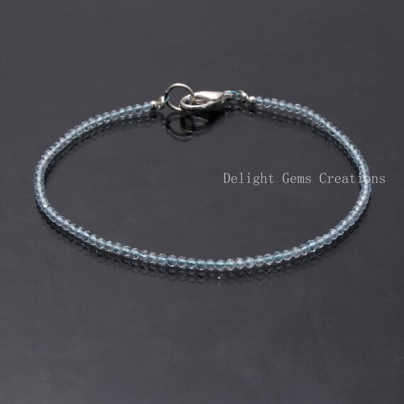 Natural Aquamarine Bracelet, 2mm Aquamarine Micro Faceted Round Beads Bracelet, Aquamarine Beaded Bracelet, Pretty Tiny Beads Women Bracelet