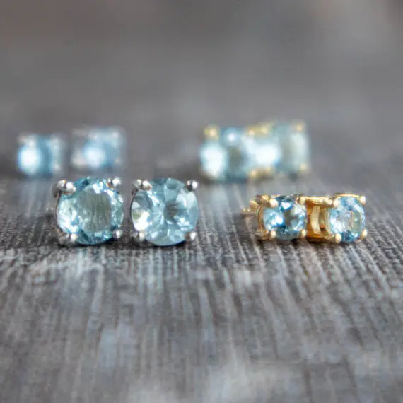 Aquamarine Earrings Studs In Gold & Sterling Silver, Aquamarine Stud Earrings, March Birthstone Jewelry, Birthday Gifts For Women, 4mm 6mm