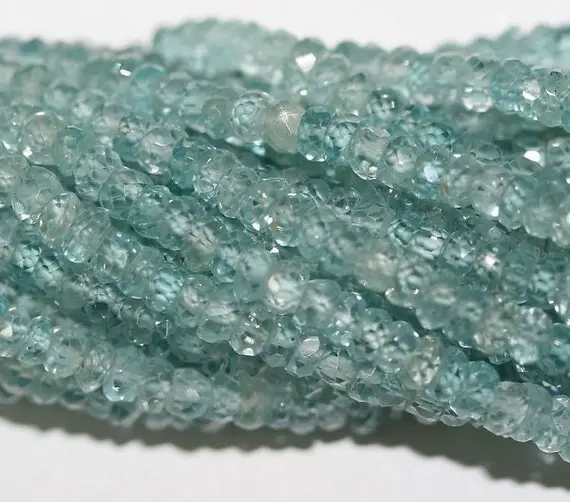 3.5mm Aquamarine Rondelle Beads Faceted, 10 Strand Natural Aquamarine Micro Faceted Rondelles, Aquamarine Rondelle Faceted, Beads Rondelle