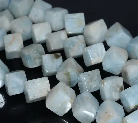 12x11-11x9mm  Aquamarine Gemstone Grade Ab Diagonal-drill Square Cube Loose Beads 15.5 Inch Full Strand (80001529-a99)