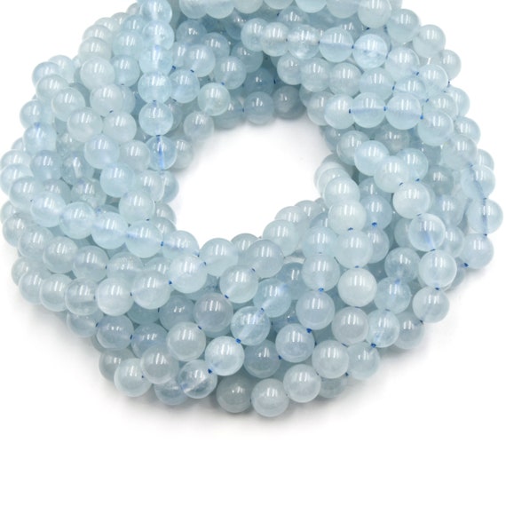 Aquamarine Beads | Round Smooth Gemstone Beads | 4mm 6mm 8mm 10mm | Wholesale Beads