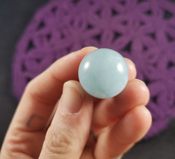 Aquamarine Sphere 20mm Crystal Ball Stone Polished Marble Blue Aqua Natural High Quality With Wood Stand Included