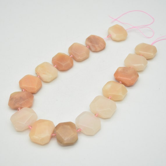 Natural Pink Aventurine Semi-precious Gemstone Faceted Side Drilled Rectangle Pendant / Beads - 15" Strand