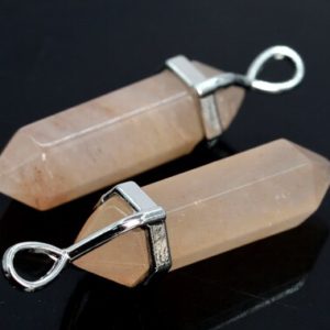 Shop Aventurine Pendants! 2 Pcs – 39x8MM Pink Aventurine Beads Healing Hexagonal Pointed Pendant Natural Grade AAA Silver Plated Cap (107368) | Natural genuine Aventurine pendants. Buy crystal jewelry, handmade handcrafted artisan jewelry for women.  Unique handmade gift ideas. #jewelry #beadedpendants #beadedjewelry #gift #shopping #handmadejewelry #fashion #style #product #pendants #affiliate #ad