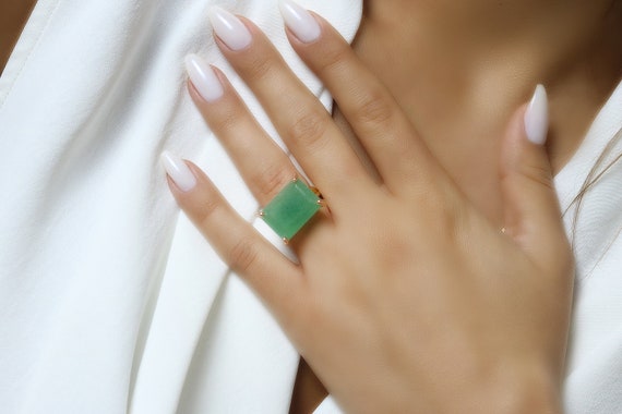 18k Rose Gold Aventurine Ring · Emerald Cut Ring · Pink Gold Statement Ring · Healing Gemstone Ring · Prosperity Ring · Purpose Jewelry