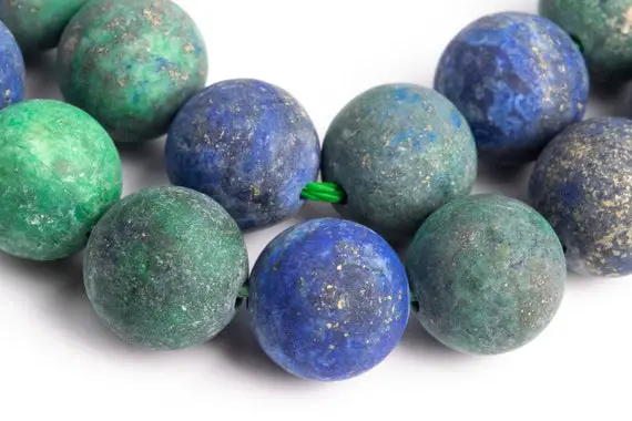 Azurite Gemstone Beads 10mm Matte Green & Blue Round Aaa Quality Loose Beads (101262)