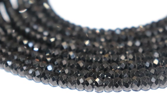 Black Tourmaline Faceted Rondelle Beads   Machine Cut   Black Tourmaline Rondelle Beads   Wholesale Beads