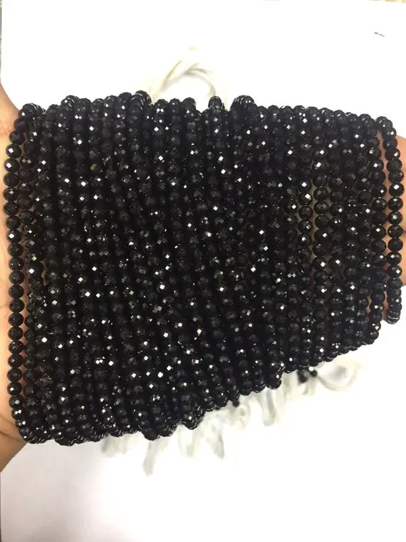 Black Tourmaline! Gorgeous Faceted Round Shape Beads//4mm Natural Black Tourmaline Gemstone 13 Inch Strand/black Tourmaline Round Ball Beads
