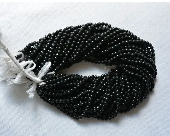 Black Tourmaline Plain Beads, Smooth Black Plain Round Balls, Tourmaline Round Beads, Black Tourmaline Necklace 4.5mm 13" Strand #gnp0774