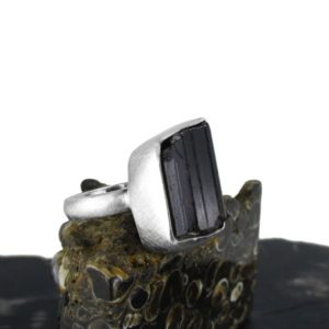 Shop Black Tourmaline Rings! Black Tourmaline Ring in Sterling Silver – Rough Stone Brushed Finish – US Sizes 6 , 7 , 8 | Natural genuine Black Tourmaline rings, simple unique handcrafted gemstone rings. #rings #jewelry #shopping #gift #handmade #fashion #style #affiliate #ad