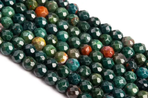 Dark Green Blood Stone Beads Grade Aaa Genuine Natural Gemstone Faceted Round 4mm
