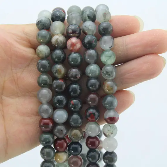 4/6/8/10/12mm Natural African Blood Stone Beads, Red Gray Black White Beads, Semi-precious Beads, Wholesale Loose Beads--15inches---stn00277