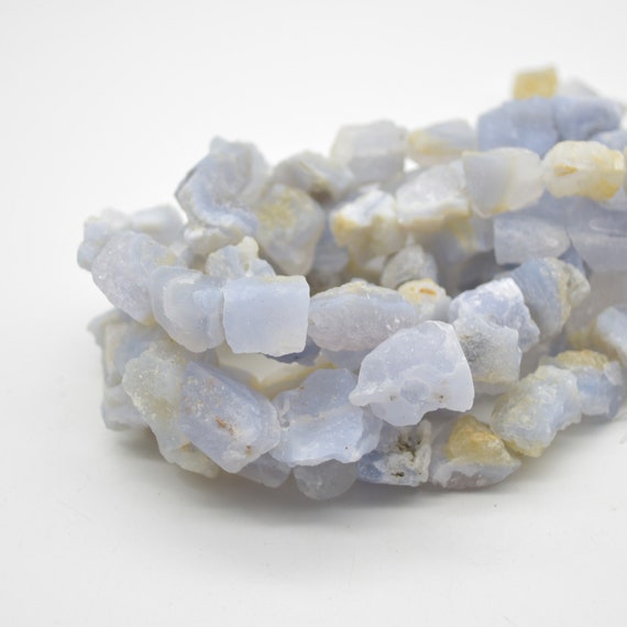 Raw Natural Blue Chalcedony Semi-precious Gemstone Chunky Nugget Beads - 13mm - 15mm X 15mm - 20mm - 15" Strand