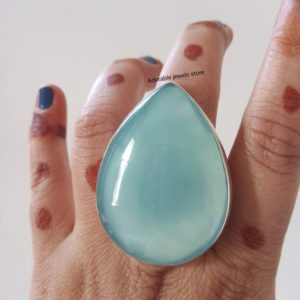Shop Blue Chalcedony Jewelry! Large Aqua Chalcedony Ring,925 Sterling Silver,Excellent Quality Chalcedony,natural gemstone statement ring,Blue chalcedony Mothers day gift | Natural genuine Blue Chalcedony jewelry. Buy crystal jewelry, handmade handcrafted artisan jewelry for women.  Unique handmade gift ideas. #jewelry #beadedjewelry #beadedjewelry #gift #shopping #handmadejewelry #fashion #style #product #jewelry #affiliate #ad