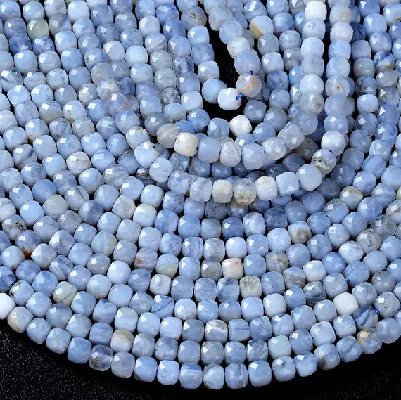4-5mm Natural Blue Lace Agate Gemstone Grade Aa Micro Faceted Cube Loose Beads Bulk Lot 1,2,6,12 And 50 (p44)