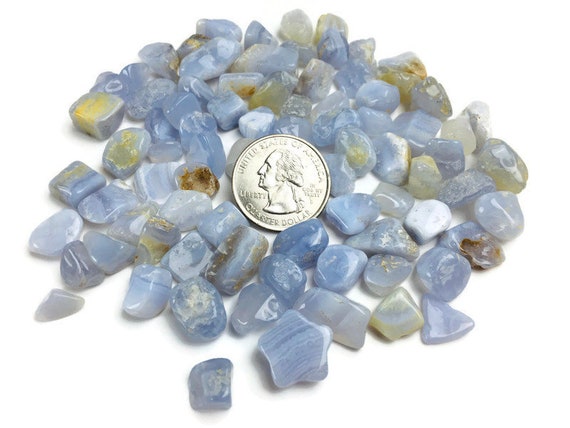 Blue Lace Agate Crystal Lot (100g) Small Blue Lace Agate Tumbled Stones Small Mini Crystal Bulk Gemstone Lot Chalcedony White Blue 60-75pcs