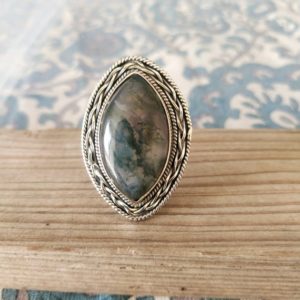Boho Statement Ring – Moss Agate Sterling Silver Ring – Hand Crafted Bohemian Ring – Bohemian Ring –  Moss Agate Ring – Rings – Gift for her | Natural genuine Gemstone rings, simple unique handcrafted gemstone rings. #rings #jewelry #shopping #gift #handmade #fashion #style #affiliate #ad