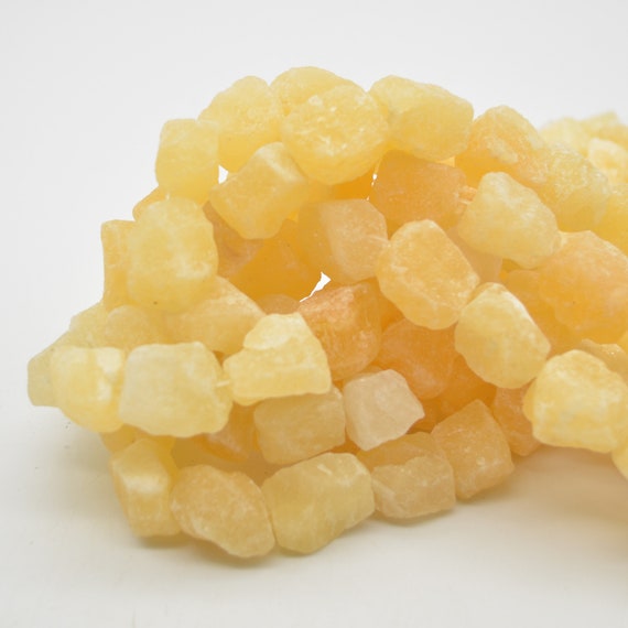 Raw Natural Yellow Calcite Semi-precious Gemstone Chunky Nugget Beads - 15mm - 20mm X 15mm - 18mm - 15" Strand