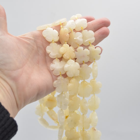 Natural Yellow Calcite Semi-precious Gemstone Flower   Beads - 15" Strand
