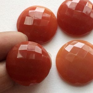 Shop Carnelian Faceted Beads! 23-25mm Carnelian Chalcedony Checkered Flat Back Stones, 5 Pieces Round Carnelian Faceted Gemstones, Orange Carnelian Stones For Jewelry | Natural genuine faceted Carnelian beads for beading and jewelry making.  #jewelry #beads #beadedjewelry #diyjewelry #jewelrymaking #beadstore #beading #affiliate #ad