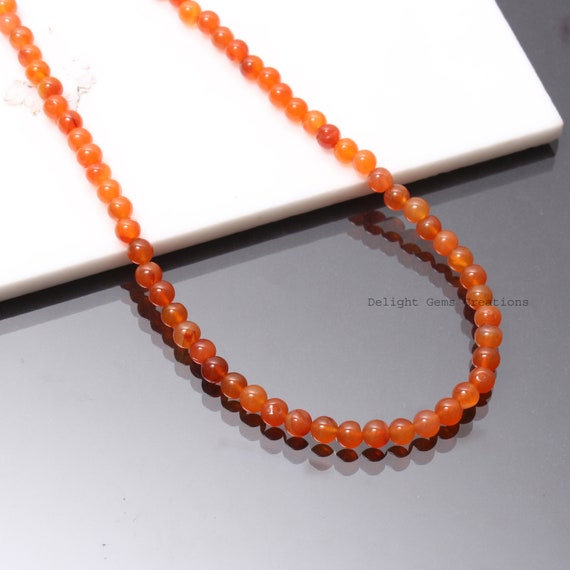 Natural Orange Carnelian Beaded Necklace-5.5mm-6mm Smooth Round Carnelian Gemstone Necklace-women Jewelry-925 Silver Lock-customize Necklace