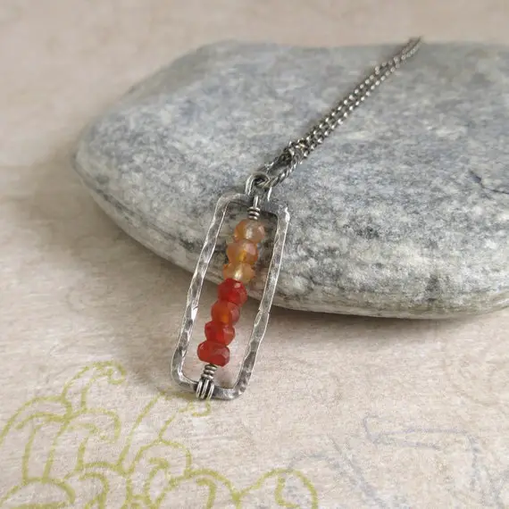 Carnelian Necklace, Oxidized Sterling Silver, Shaded Peach Gemstones, Rustic Jewelry, Gift For Her