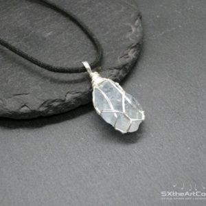 Celestite raw pendant, Celestine rough necklace, silver filled wire, unisex crystal amulet, gift jewelry | Natural genuine Celestite pendants. Buy crystal jewelry, handmade handcrafted artisan jewelry for women.  Unique handmade gift ideas. #jewelry #beadedpendants #beadedjewelry #gift #shopping #handmadejewelry #fashion #style #product #pendants #affiliate #ad