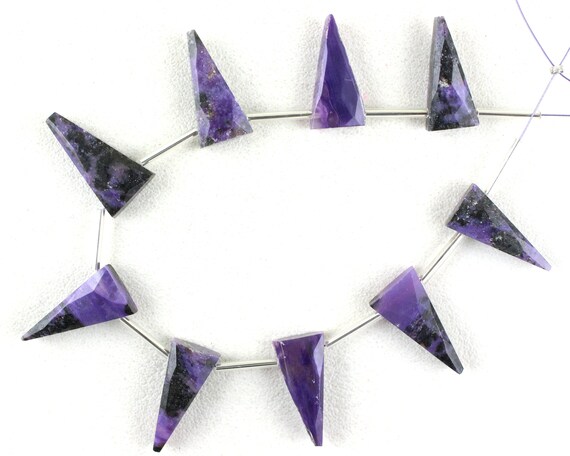 Best Quality 1 Strand Natural Charoite,9 Piece,triangle Shape,9x21-10x21 Mm, Charoite Gemstone,faceted Charoite, Wholesale Price