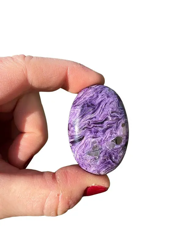 Charoite Palm Stone (1.6"-2") Grade Aa - Polished Charoite Worry Stone - Tumbled Purple Charoite Crystal - High Flash Chatoyant Crystal