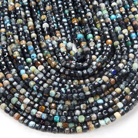 4mm Natural Chrysocolla Gemstone Micro Faceted Diamond Cut Cube Loose Beads Bulk Lot 1,2,6,12 And 50 (p41)