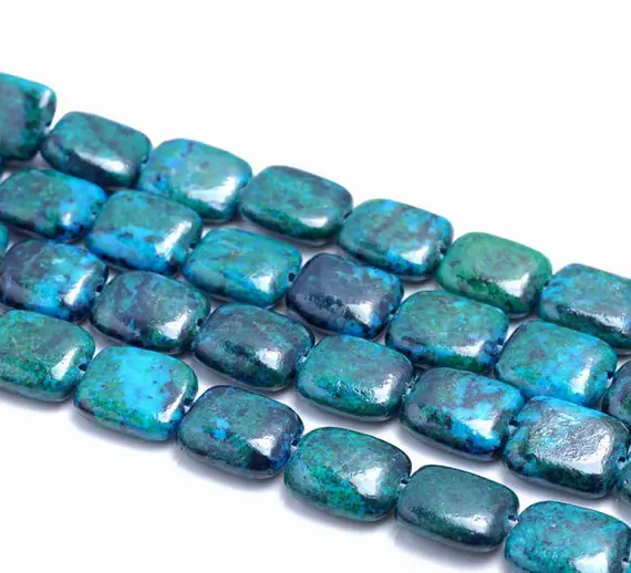 12x10mm  Chrysocolla Quantum Quattro Gemstone Rectangle Loose Beads 7.5 Inch Half Strand (90183001-a141)