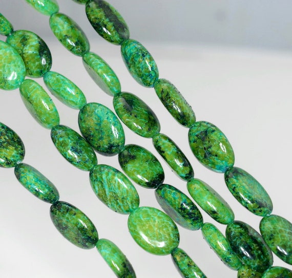 Chrysocolla Gemstone Green Flat Oval 13x10mm Loose Beads 7.5 Inch Half Strand (90143185-b61)