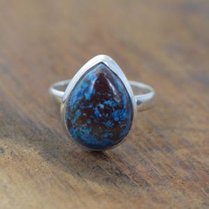 Chrysocolla 925 Sterling Silver Gemstone Ring ~ Handmade Jewelry ~ Pear Shape ~ Elegant Ring ~ Gift For Birthday ~ Ring Size ~ 7/ UK ~ N | Natural genuine Chrysocolla rings, simple unique handcrafted gemstone rings. #rings #jewelry #shopping #gift #handmade #fashion #style #affiliate #ad