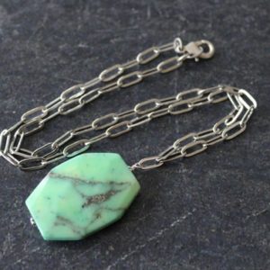 Shop Chrysoprase Pendants! Chrysoprase Silver Paperclip Chain Necklace, Paperclip Chain Jewelry, Antique Silver Paperclip Chain, Faceted Chrysoprase Nugget Pendant | Natural genuine Chrysoprase pendants. Buy crystal jewelry, handmade handcrafted artisan jewelry for women.  Unique handmade gift ideas. #jewelry #beadedpendants #beadedjewelry #gift #shopping #handmadejewelry #fashion #style #product #pendants #affiliate #ad