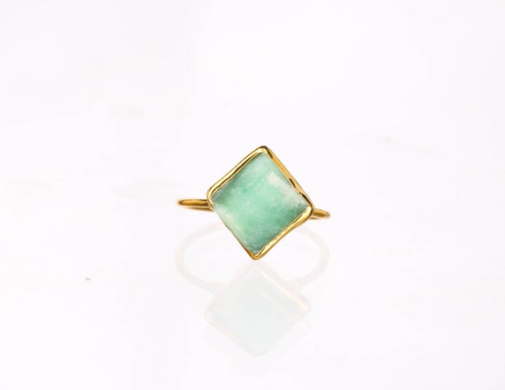 Raw Australian Jade Ring • Chrysoprase Gemstone • Gold Filled • Whimsigoth Crystal Jewelry • 24k Dip • Handmade