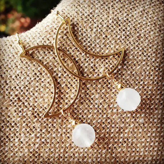 Crescent Moon Selenite Earrings - Crescent Moon Earrings - Selenite Earrings - Goddess Selene Earrings - Moon Goddess Earrings - Satin Spar