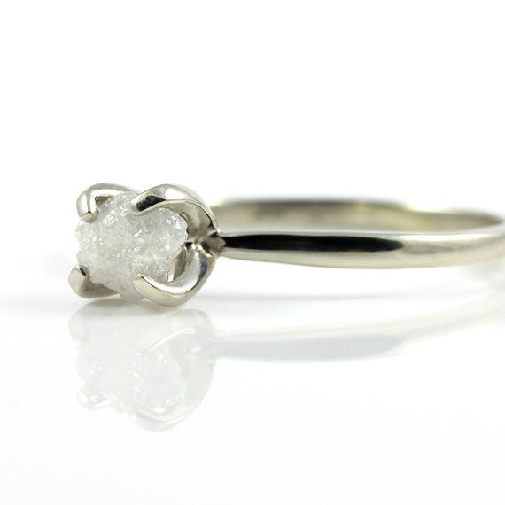 Raw Diamond Ring 14k Gold - White Conflict Free Diamond - Engagement Ring - April Birthstone - Summer Wedding