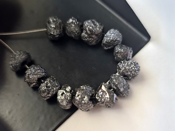 8-8.5mm Black Rough Diamond Beads, 2mm Large Hole Drilled Black Diamond, Loose Diamond, Black Diamond Rough Beads (1pc To 2pc Options)-pdd54