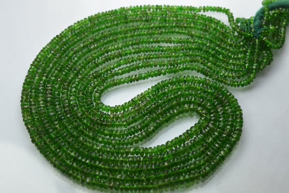 16 Inch Strand, Natural Chrome Diopside Faceted Rondelles. Size 3-4mm