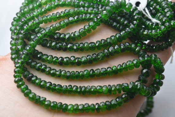 8 Inch Strand, Natural Chrome Diopside Faceted Rondelles. Size 3.5-5mm101