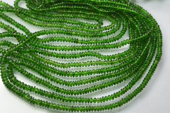 16 Inch Strand, Natural Chrome Diopside Smooth Rondelles. Size 3-4mm