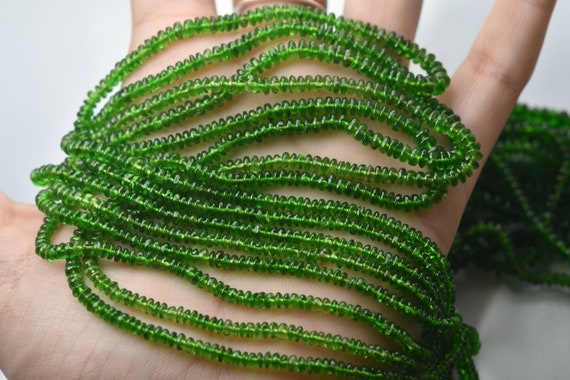 8 Inch Strand, Natural Chrome Diopside Smooth Rondelles. Size 3-4mm