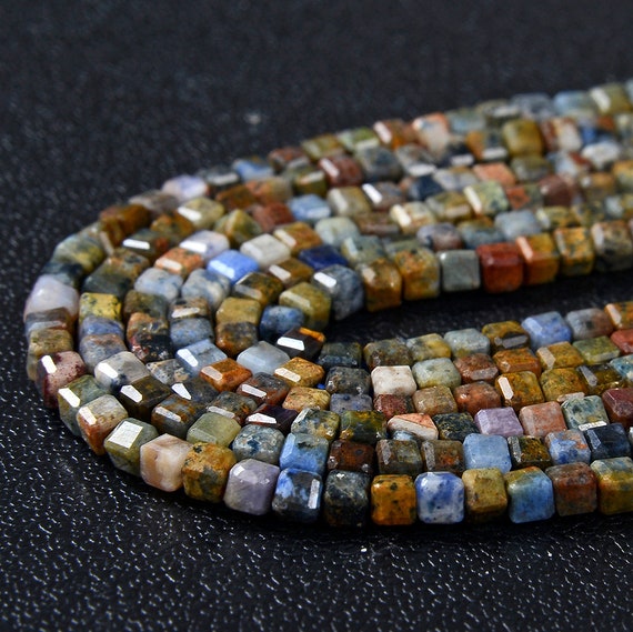 2mm Natural Brown Blue Dumortierite Gemstone Grade A Micro Faceted Diamond Cut Cube Loose Beads (p42)