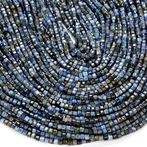 2mm Natural Dumortierite Gemstone Grade A Micro Faceted Diamond Cut Cube Loose Beads Bulk Lot 1,2,6,12 And 50 (p43)