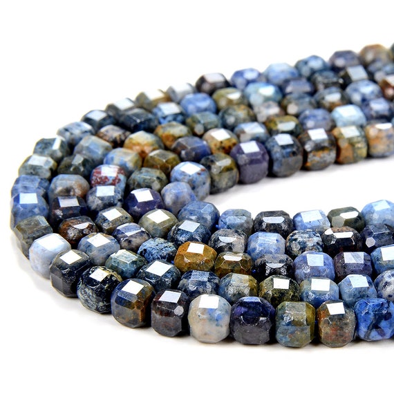 4mm Natural Dumortierite Gemstone Grade A Micro Faceted Diamond Cut Cube Loose Beads (p41)