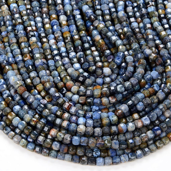 4mm Natural Dumortierite Gemstone Grade A Micro Faceted Diamond Cut Cube Loose Beads Bulk Lot 1,2,6,12 And 50 (p41)